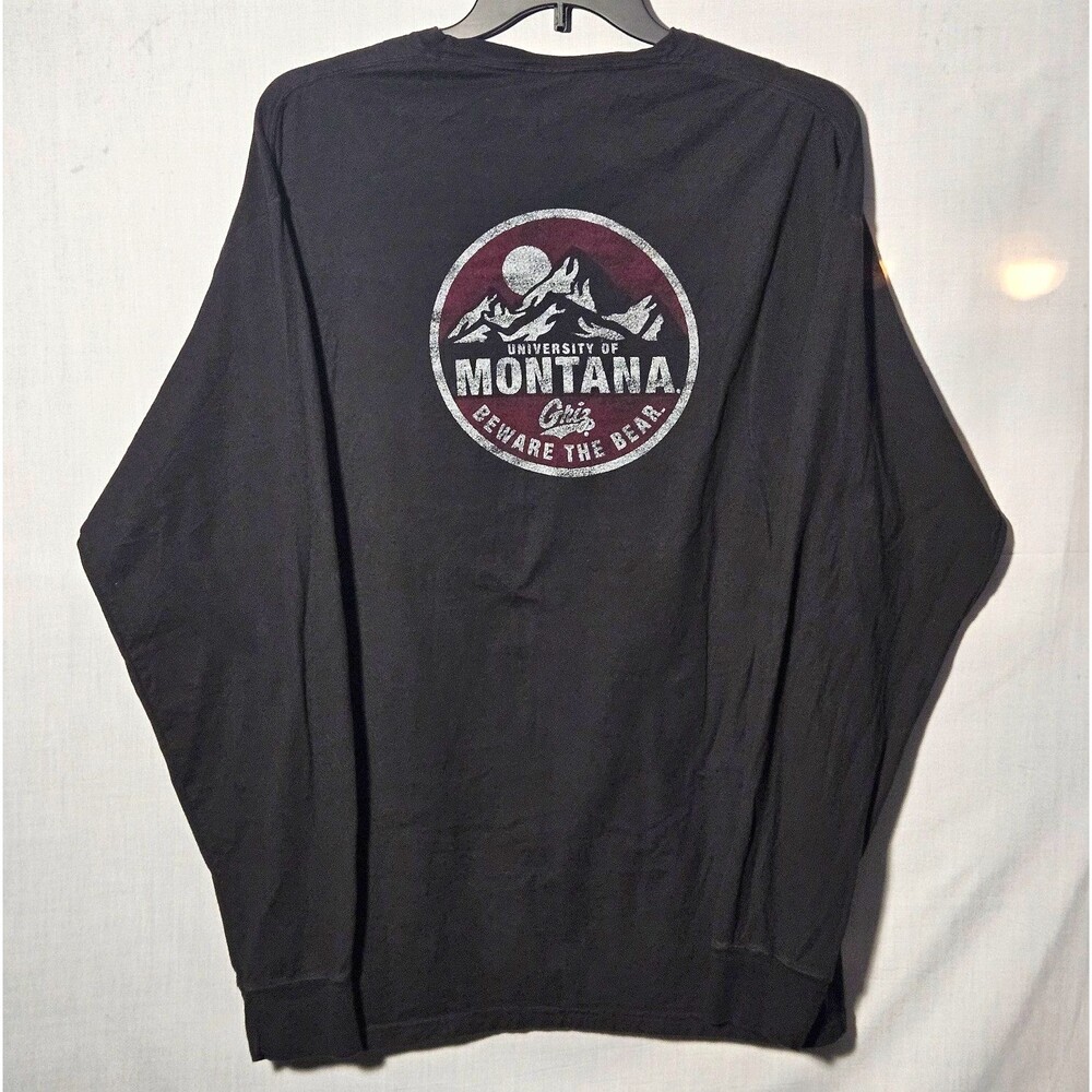 University of Montana Shirt Griz Beware The Bear Mens XL Black Grahpic LS Cotton